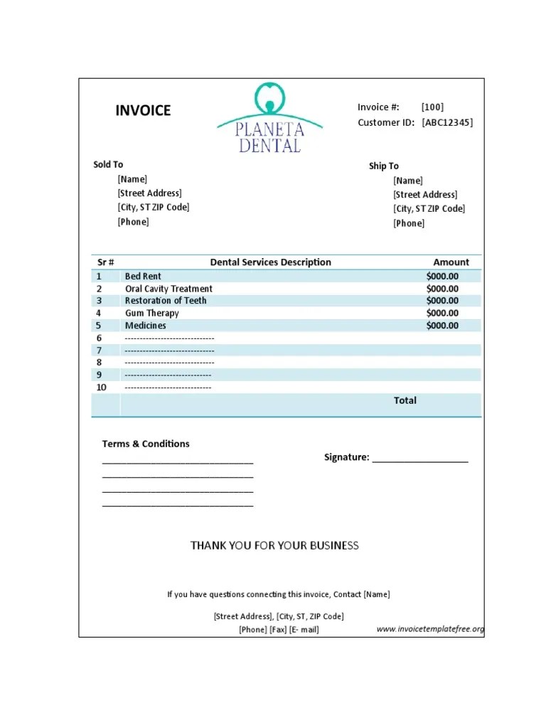 dental invoice template