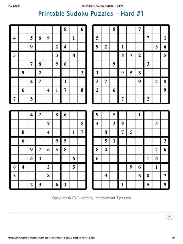 free printable sudoku puzzles hard 1 pdf