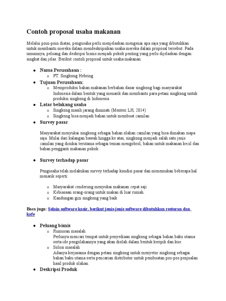 02.07.2018 · agar kamu dapat merencanakan usaha dengan matang, ada baiknya kamu pelajari dulu cara membuat proposal khususnya produk makanan. Contoh Proposal Usaha Makanan Pdf