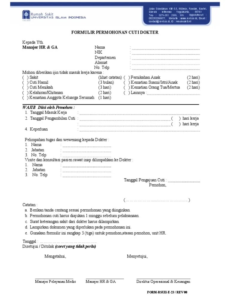 Contoh surat berhenti kerja karena alasan tempat t. Formulir Permohonan Cuti Dokter Rev Pdf