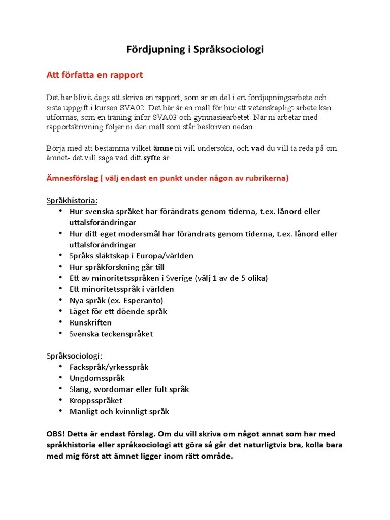 Denna mall bör följa ett mönster som är hämtat frân artiklar i vetenskapliga tidskrifter. Fordjupning Spraksociologi Sva02 Vt 2020 Pdf