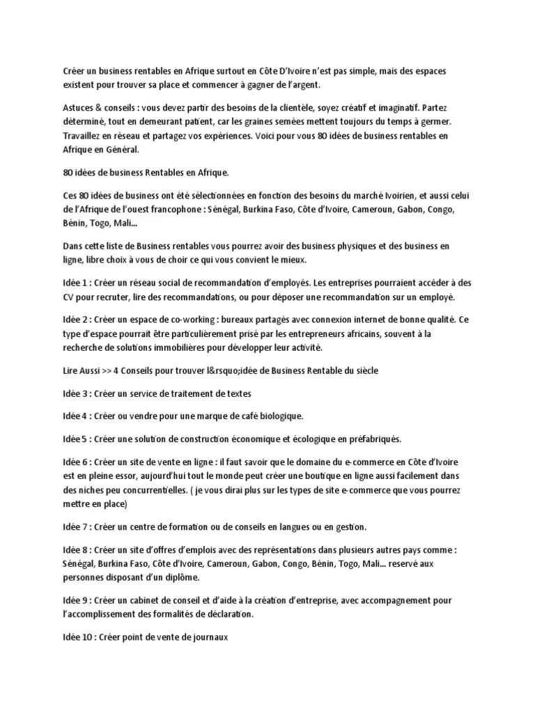 Créer Un Busine | PDF | Afrique | Côte d&rsquo;Ivoire