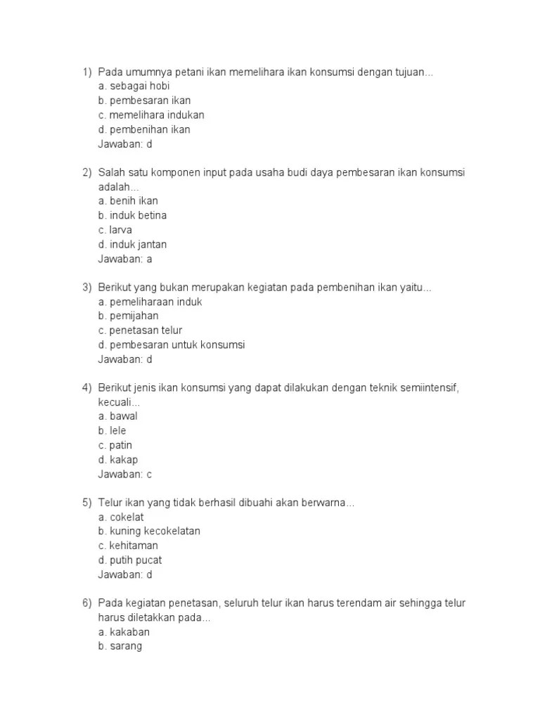 Ikan merupakan bahan olahan yang banyak . Soal Uji Bi