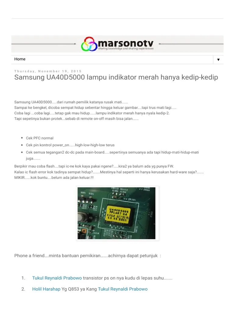Atasi tv slime mati protek. Marsonotv Samsung Ua40d5000 Lampu Indikator Merah Hanya Kedip Kedip Pdf