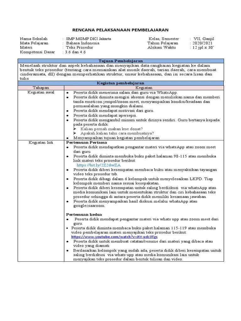RPP PJJ Teks Prosedur 3.6 Dan 4.6 | PDF