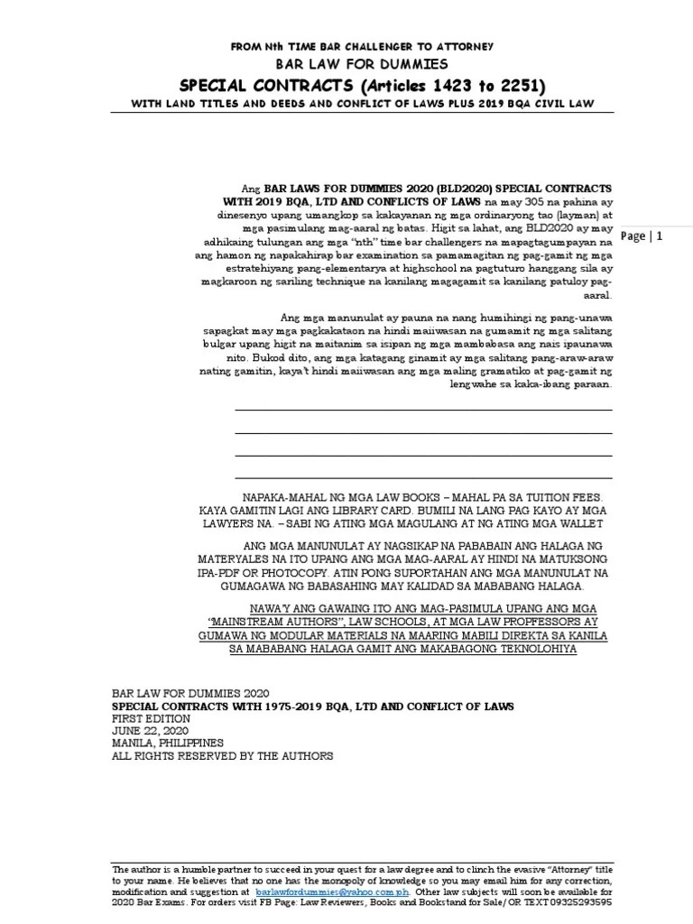 Nous savons que l'article 1423 du code civil valide le legs de bien commun. Bld Specialcontracts With 2019 Bqa Explained Pdf