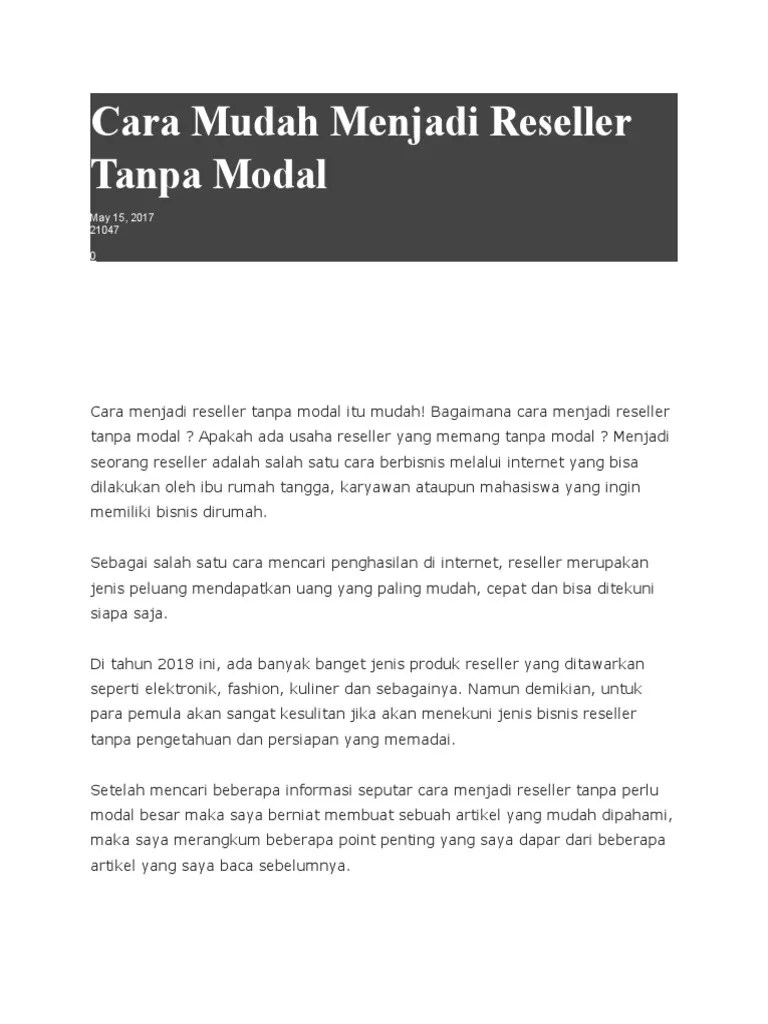 Nov 08, 2021 · apalagi pelajar menambah uang jajan tambahan tanpa harus merepotkan orang tuanya. Cara Mudah Menjadi Reseller Tanpa Modal Pdf