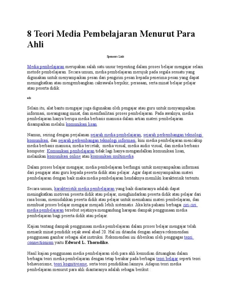 8 Teori Media Pembelajaran Menurut para Ahli | PDF