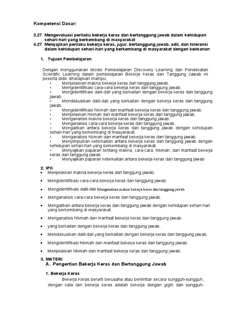 Agama Materi Kerja Keras Dan Tanggungjawab | PDF