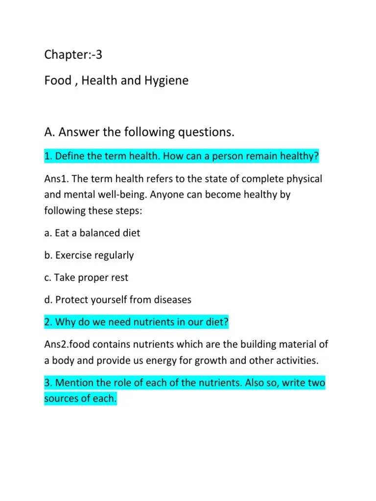 class 5 science chapter 3 food health and hygiene pdf vitamin vegetables