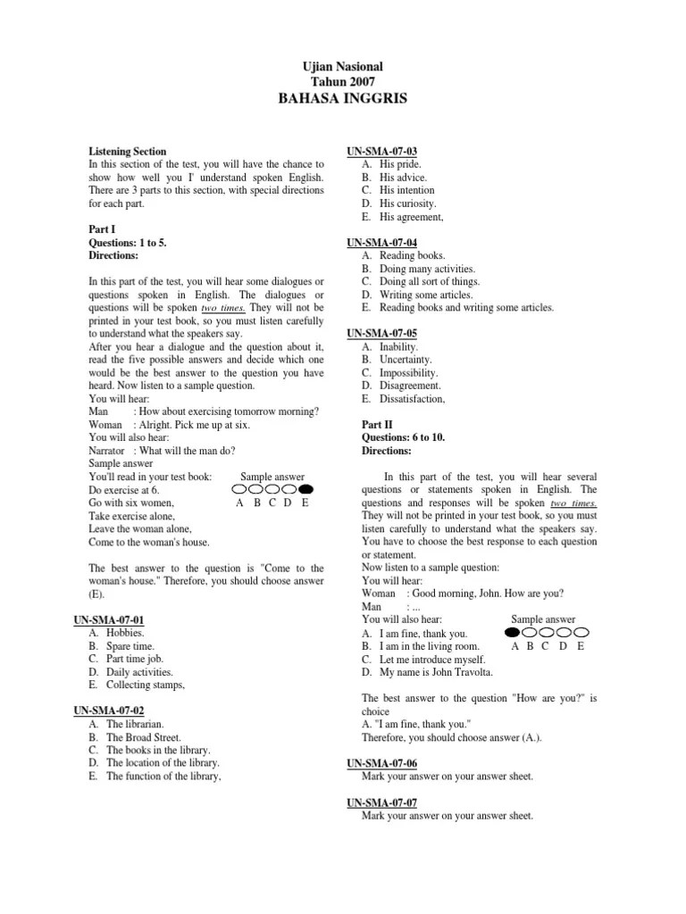 Beli un bahasa inggris sma 2016 online terdekat di dki jakarta berkualitas dengan harga murah terbaru 2021 di tokopedia! Ujian Nasional Bahasa Inggris Sma Tahun 2007 Pdf Cocoa Bean Chocolate