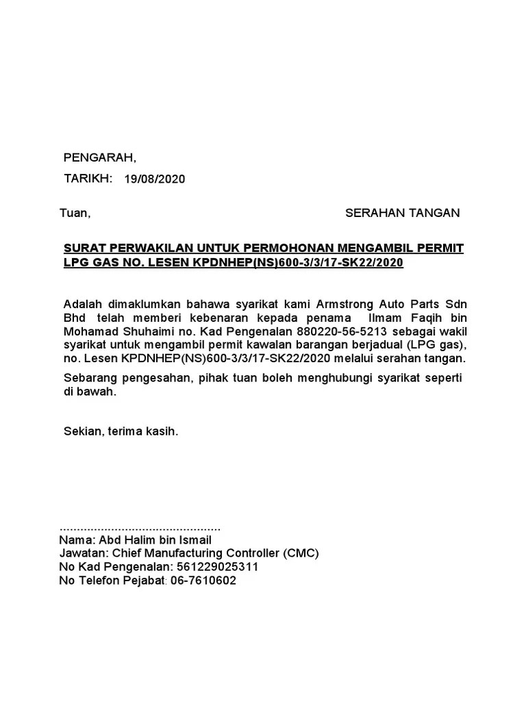 Contoh surat wakil untuk ambik geran atau sebagainya. Contoh Surat Wakil Kuasa Aktif Tempat Kerja Docx