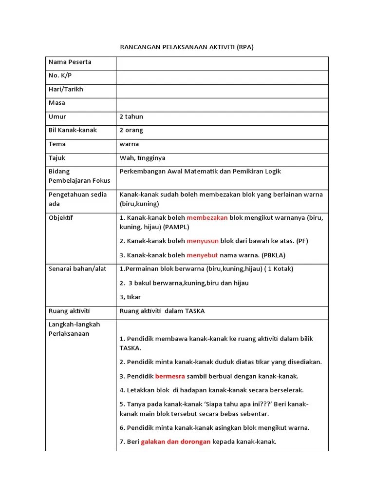 Aug 12, 2021 · rancangan pelaksanaan aktiviti (rpa) bidang : Contoh Rpa Room 4 Pdf