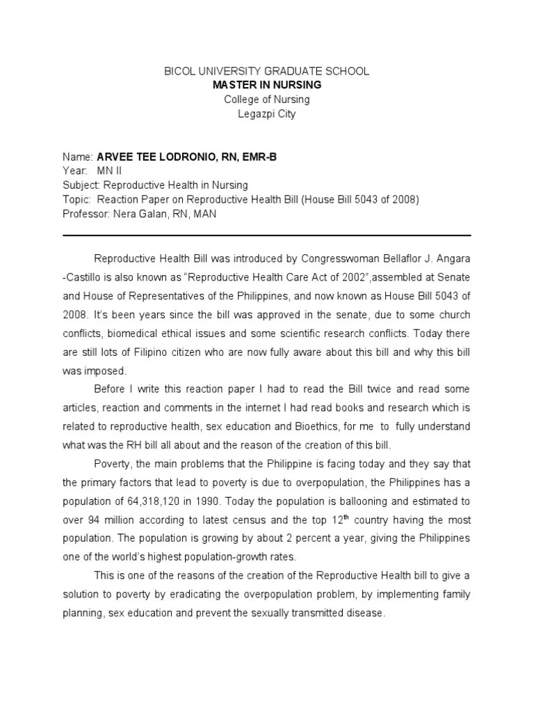Check spelling or type a new query. My Reaction Paper RH bill (Short)