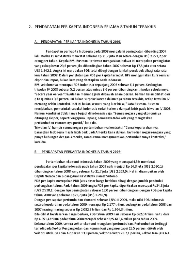 Pendapatan Per Kapita Indonesia Selama 8 Tahun Terakhir | PDF