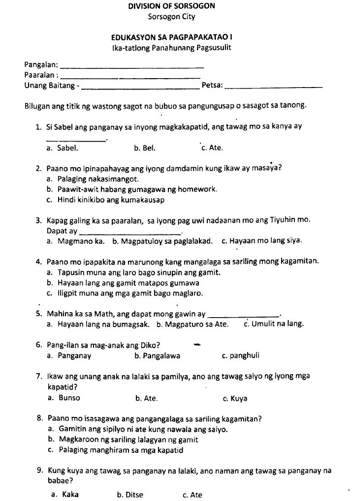 edukasyon sa pagpapakatao 1