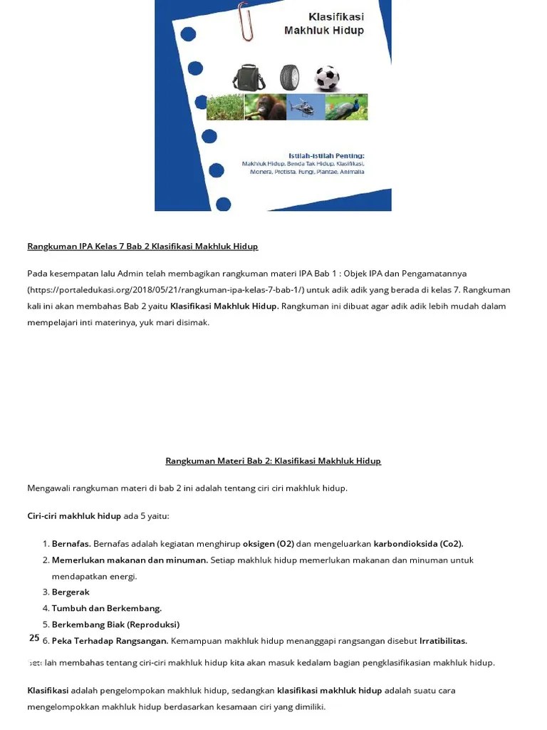 Pos tentang ringkasan materi kelas 6 yang ditulis oleh maduramendidik. Rangkuman Ipa Kelas 7 Bab 2 Klasifikasi Makhluk Hidup Portal Edukasi Pdf