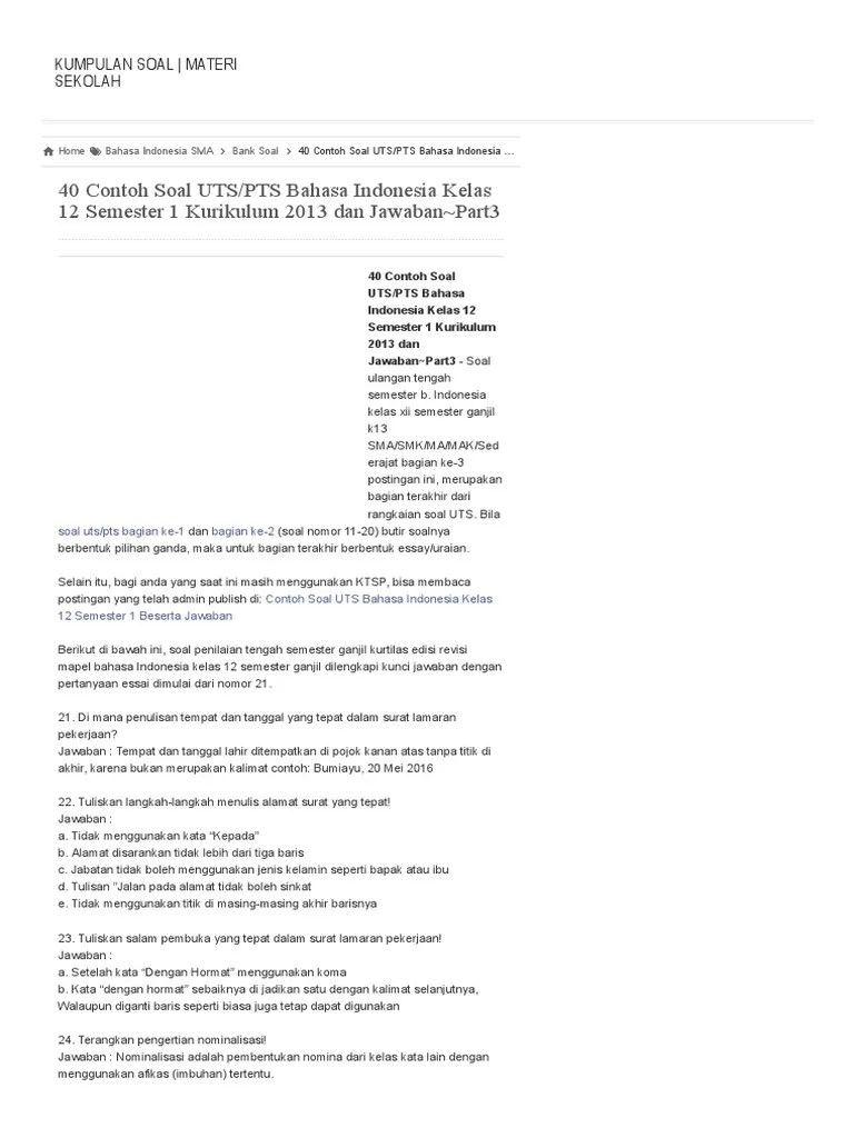 Orientasi adalah bagian awal (pengenalan) dari sebuah teks cerita sejarah. 40 Contoh Soal Uts Pts Bahasa Indonesia Kelas 12 Semester 1 Kurikulum 2013 Dan Jawaban Part3 Kumpulan Soal Materi Sekolah Pdf Pdf