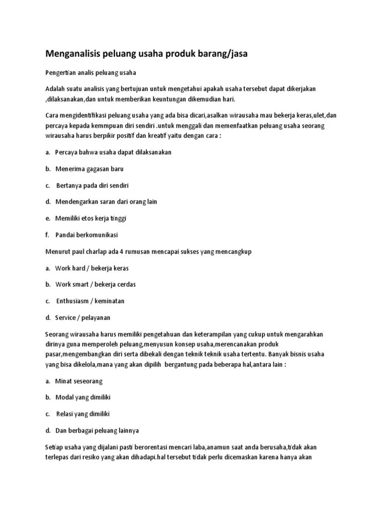 Menganalisis Peluang Usaha Produk Barang Dan Jasa | PDF