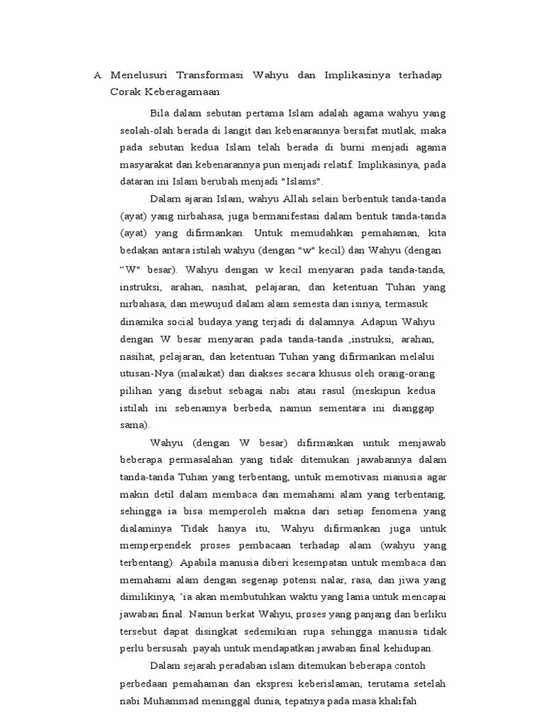Menelusuri Transformasi Wahyu Dan Implikasinya Terhadap Corak Keberagamaan  | PDF