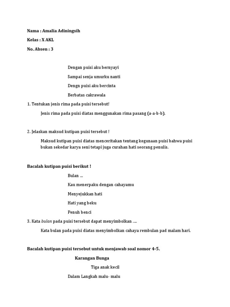 Makna puisi karangan bunga 23105381 1. Amalia Adiningsih No Absen 3 Pdf