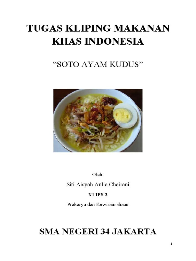 Tugas Kliping Makanan Khas Indonesia Sot | PDF