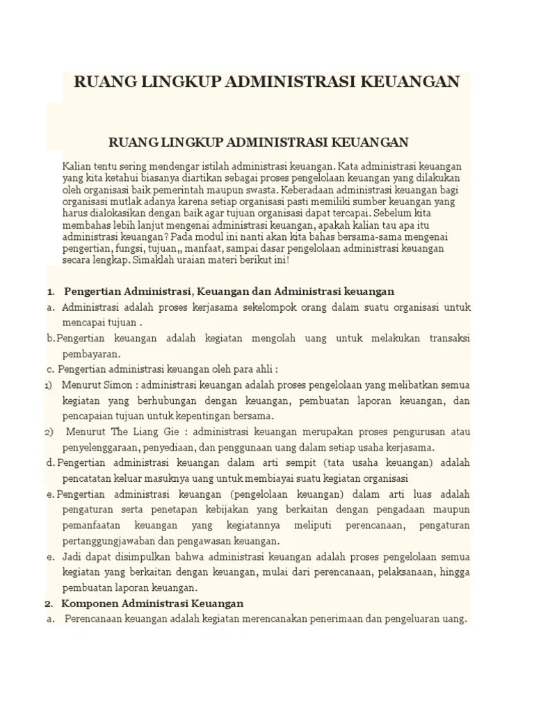KD 3.1 Materi Ruang Lingkup Administrasi Keuangan | PDF