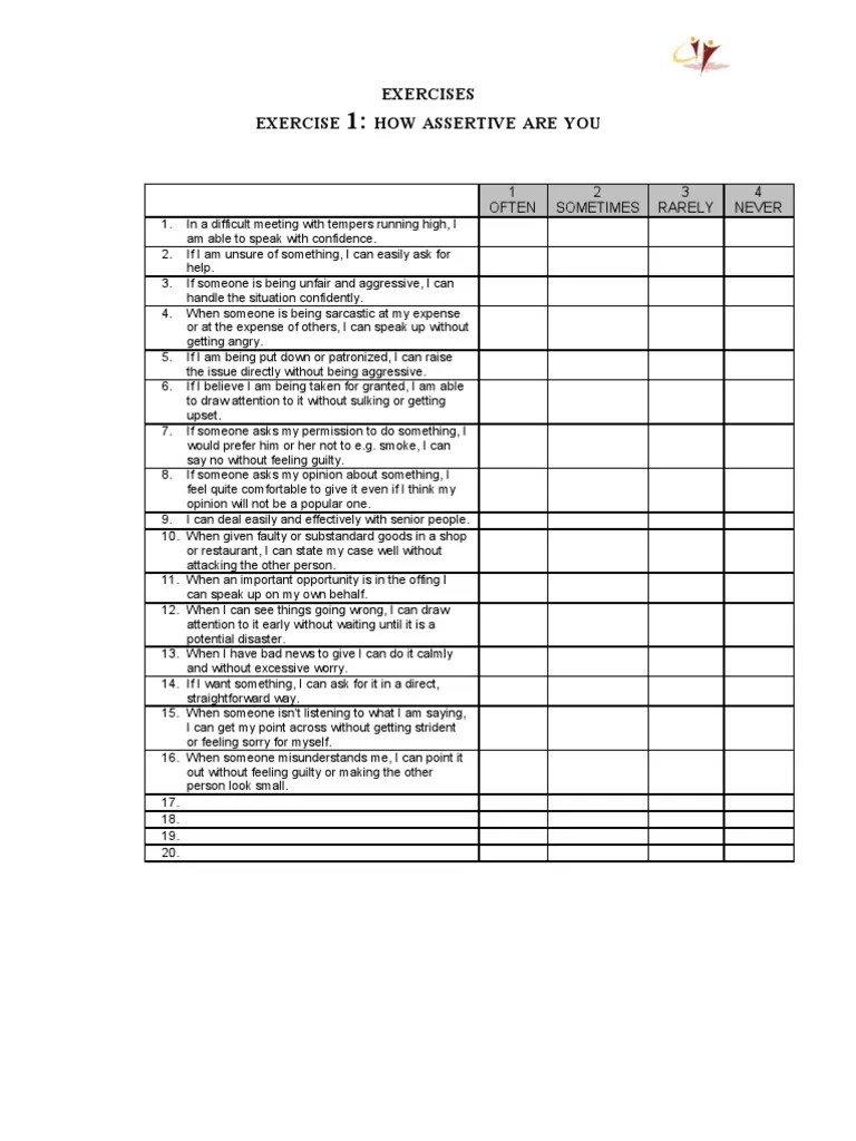 assertiveness training exercise thought emotions