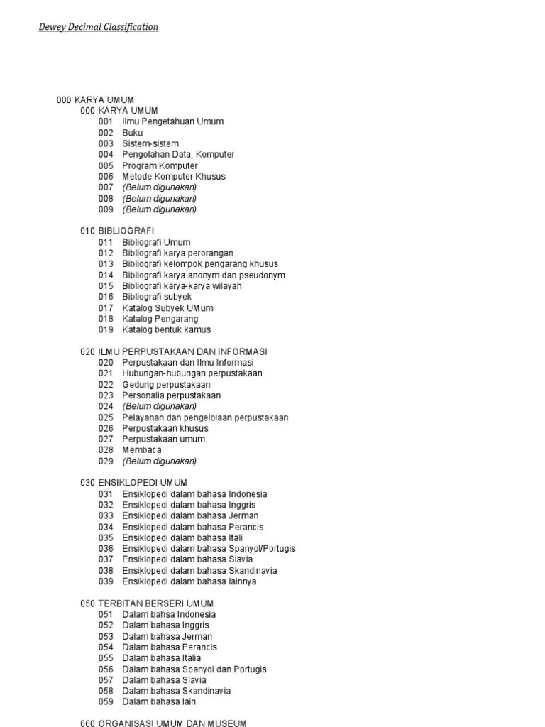 Klasifikasi Buku Menurut DDC | PDF
