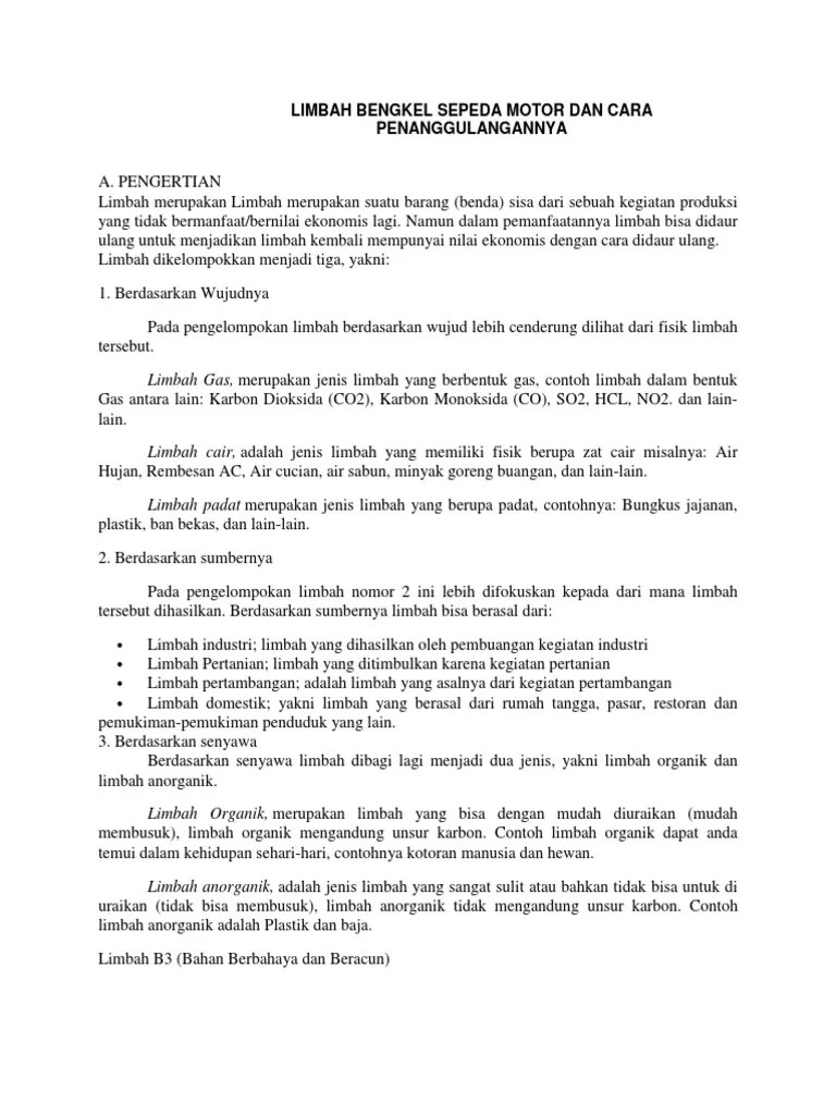 Limbah Bengkel Sepeda Motor Dan Cara Penanggulangannya | PDF