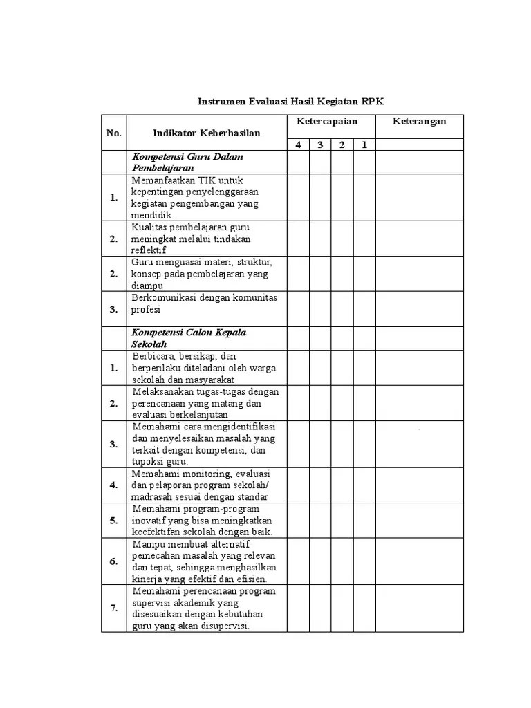 Instrumen Evaluasi Hasil Kegiatan RPK | PDF