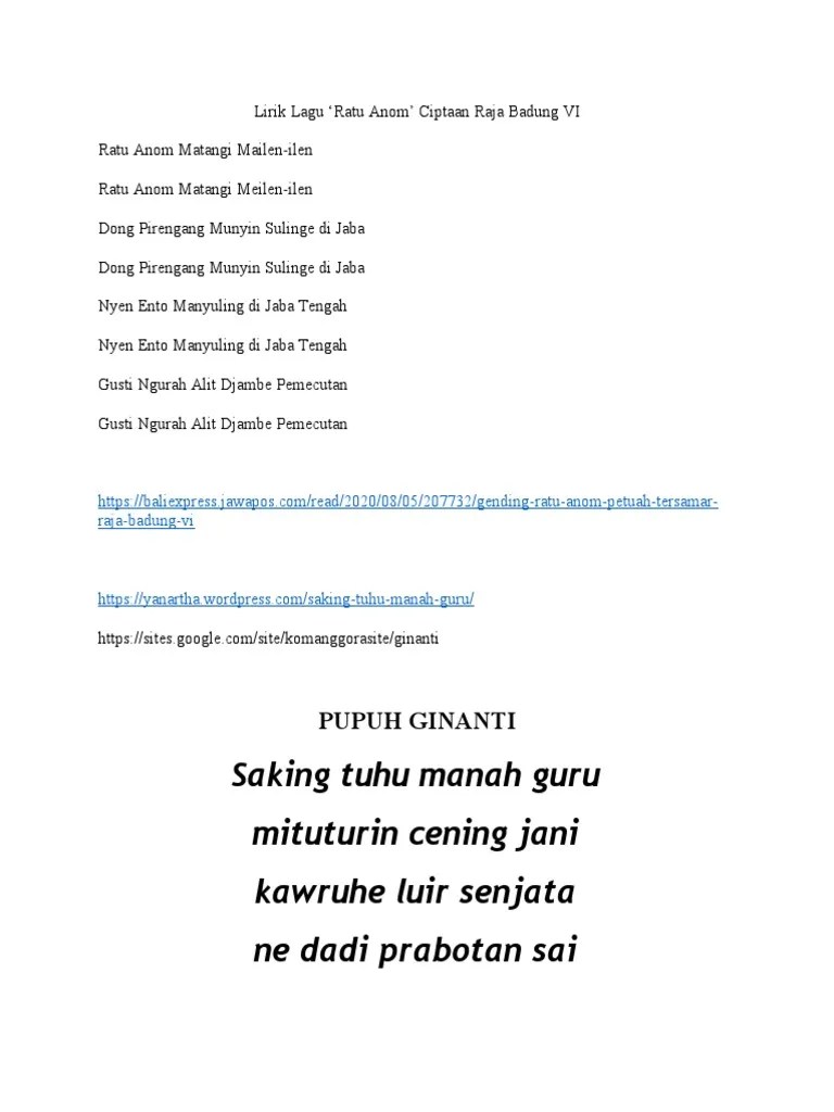 Lirik Lagu Ratu Anom | PDF