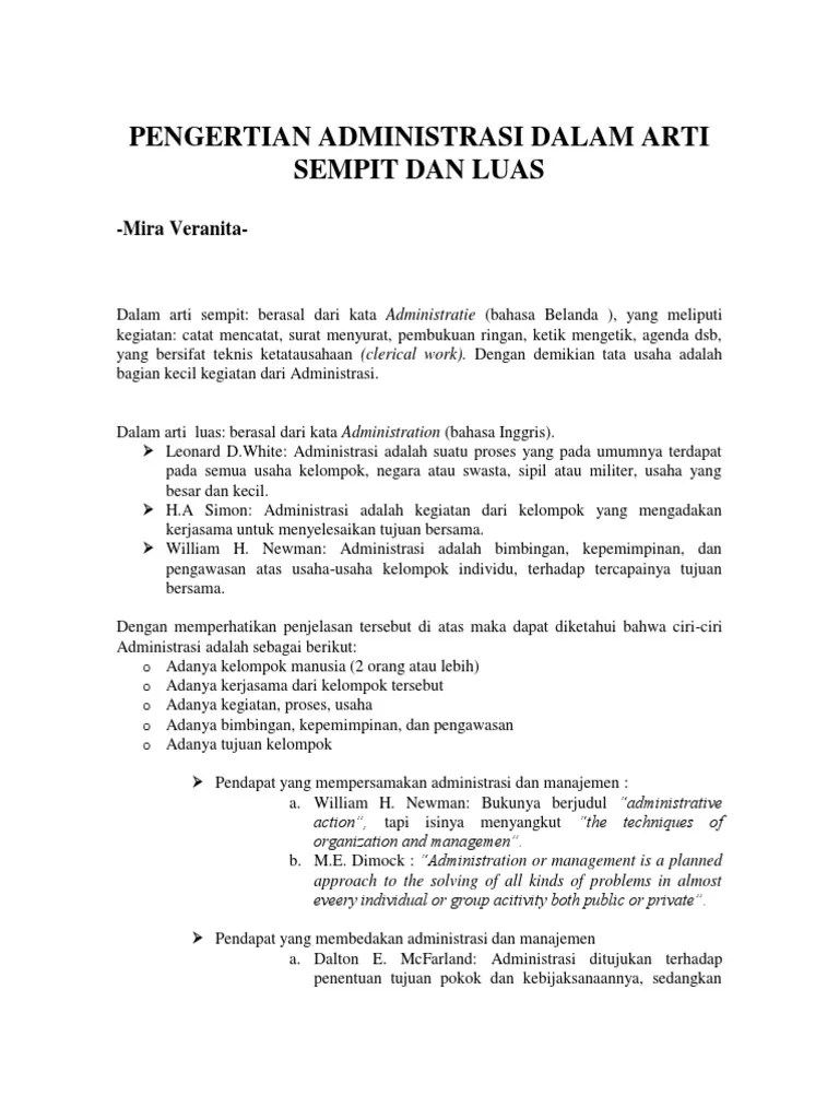 Pengertian Administrasi Dalam Arti Sempit Dan Luas | PDF