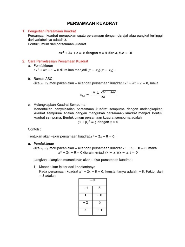 Persamaan Kuadrat | PDF