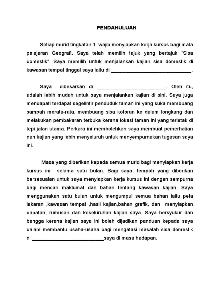 Contoh rujukan kerja lapangan geografi tingkatan 1 sisa domestik. Pendahuluan Sisa Domestik Pdf