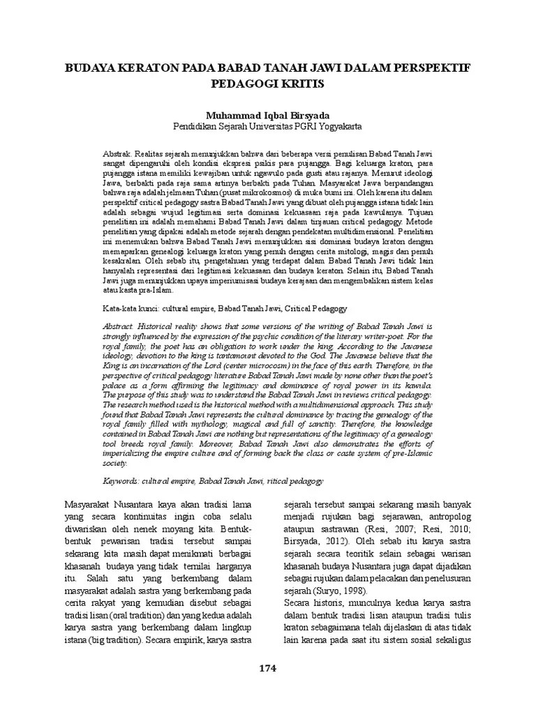 Budaya Keraton Pada Babad Tanah Jawi Dalam Perspek | PDF