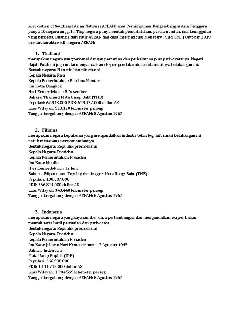 Karakteristik Negara ASEAN | PDF
