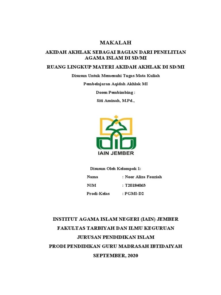 Ruang Lingkup Mata Pelajaran Aqidah Akhlak (Noor Aliza Fauziah - T20184063)  | PDF