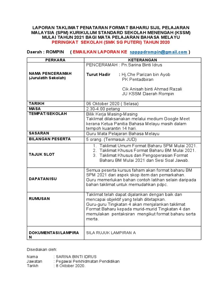 Format Laporan Spm / Format Karangan Laporan Spm Sorcsnee  Melvina
