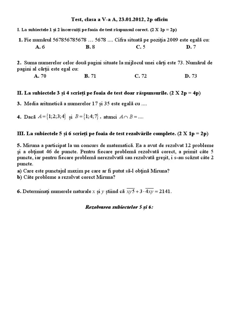 Test initial 4 neculai stanciu. Test Initial Clasa A V A 23 01 2012 Pdf