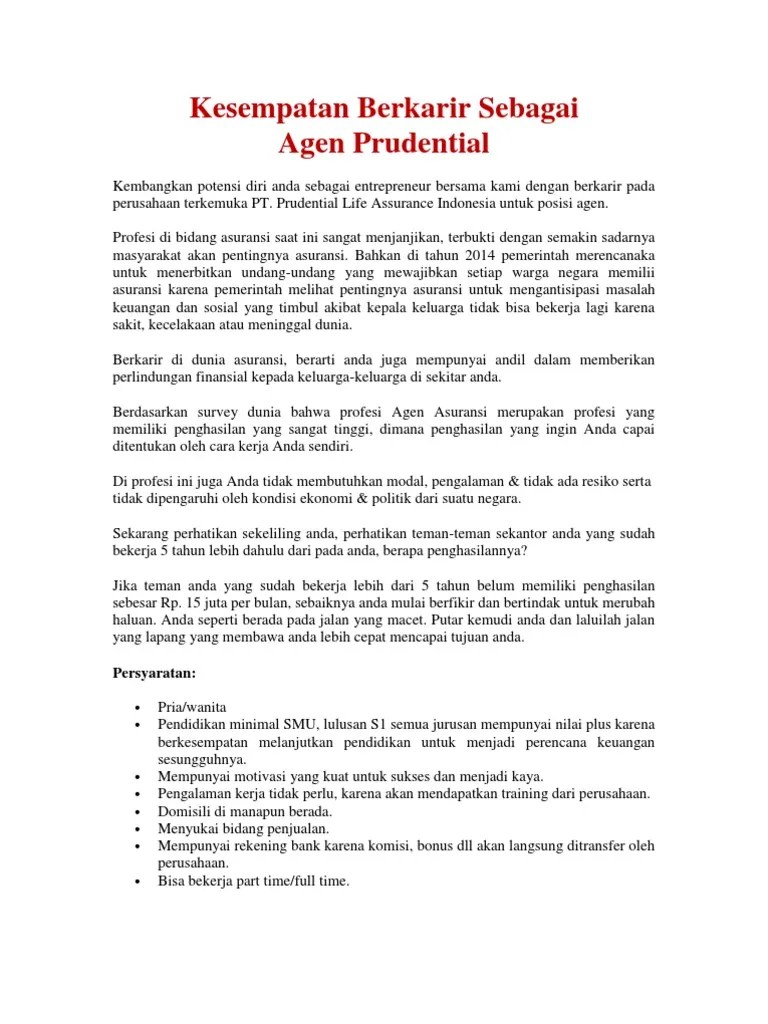 Kesempatan Berkarir Sebagai Agen Prudential | PDF