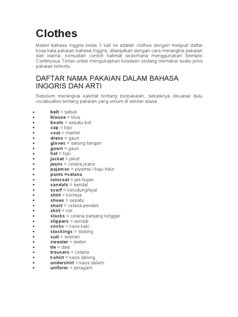Materi Bahasa Inggris Clothes | PDF