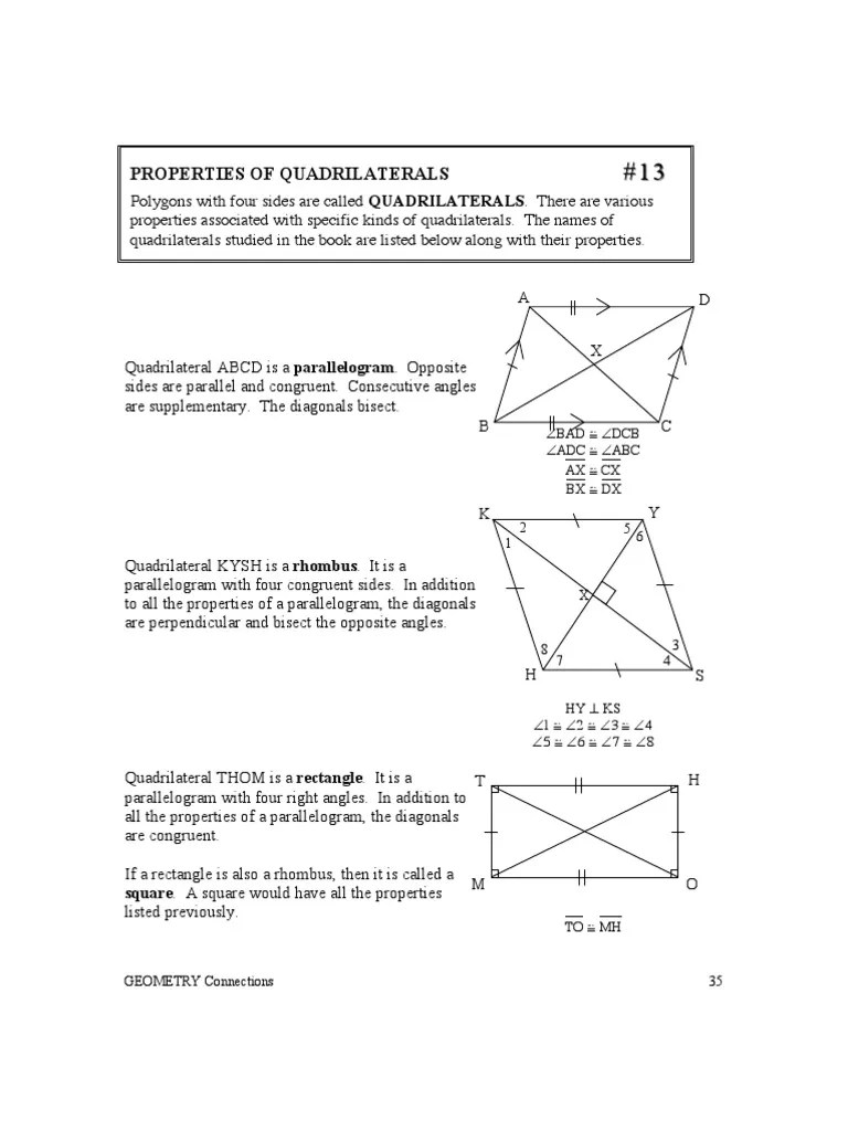 properties of quadrilaterals worksheet rectangle geometric shapes