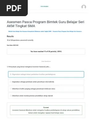 Simak pertanyaan dan jawaban soal asesmen pasca program guru belajar seri akm tingkat sd. Asesmen Pasca Program Bimtek Guru Belajar Seri Akm Tingkat Sma Guru Belajar Akm Pdf