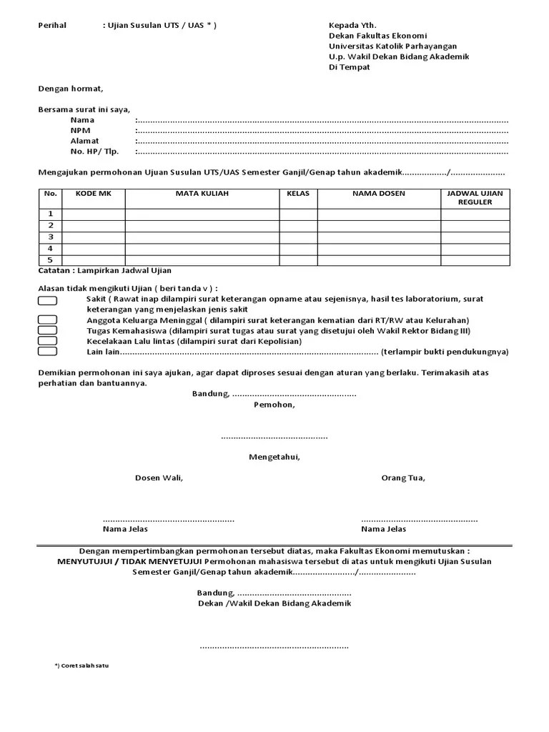Surat Pengajuan Ujian Susulan 1 | PDF