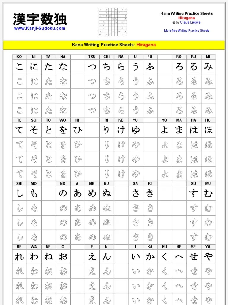 Japanese uses up to four different scripts simultaneously (kanji, hiragana, katakana and romaji) . Japanese Kana Writing Practice Sheets Hiragana Pdf