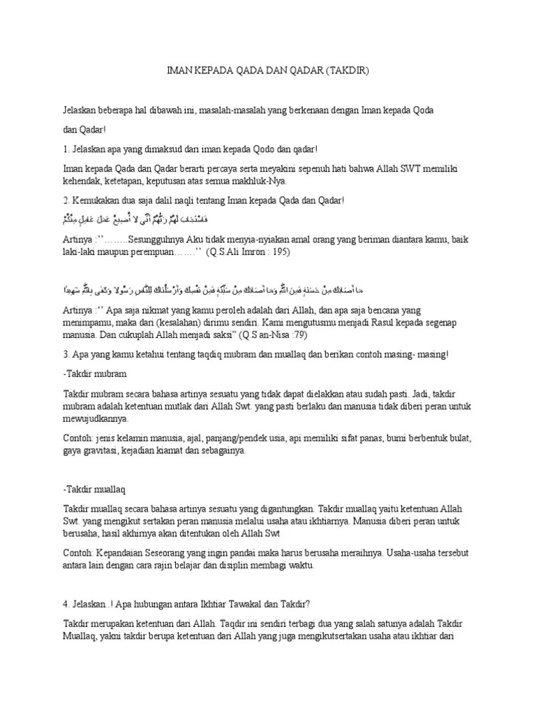 Iman Kepada Qada Dan Qadar | PDF