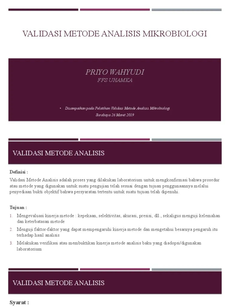 Validasi Metode Analisis Mikrobiologi | PDF