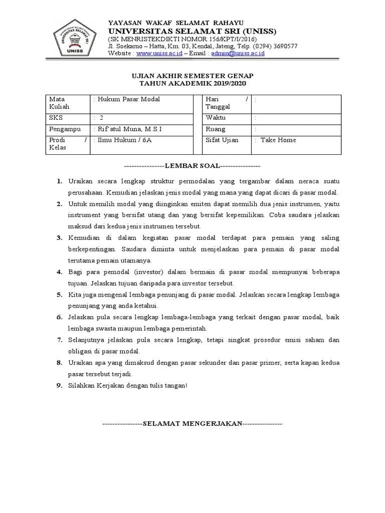 SOAL UAS Hukum Pasar Modal | PDF