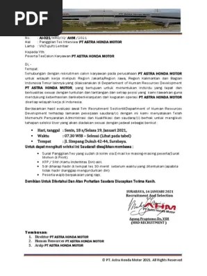Tes interview / wawancara pt astra honda motor ahm terbaru. Undangan Tes Interview Pt Astra Honda Motor Pdf
